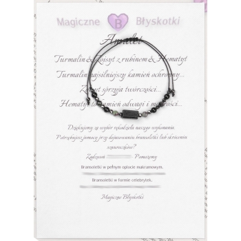 Bransoletka celebrytka czarny TURMALIN ZOISYT Z RUBINEM HEMATYT ochrona